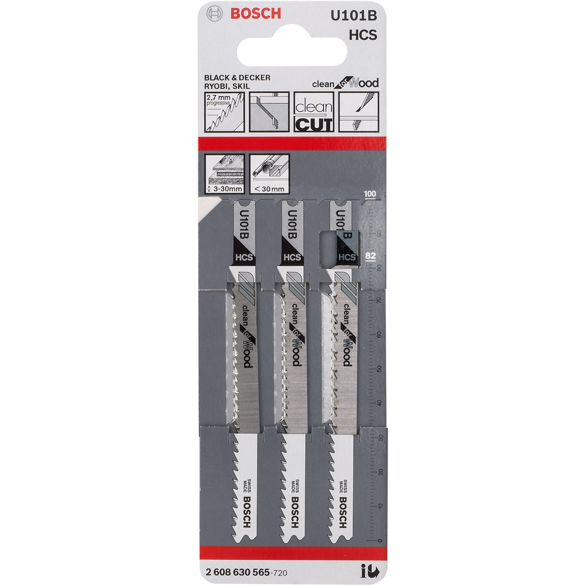 Bosch Stichsägeblatt U 101 B Clean for Wood, 3er-Pack