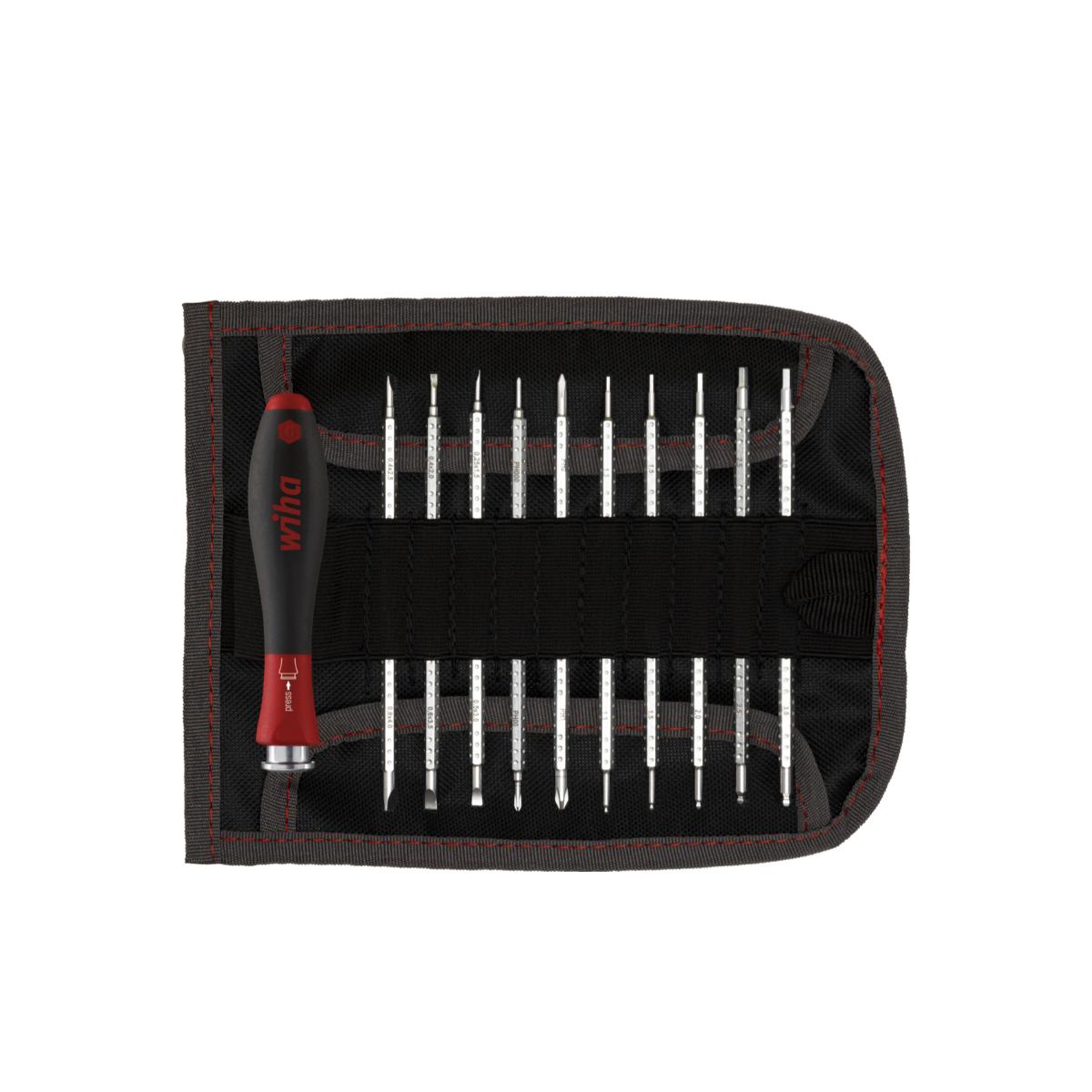 Wiha Schraubendreher mit Wechselklingen Set SYSTEM 4 gemischt 12-teilges Set mit Rolltasche