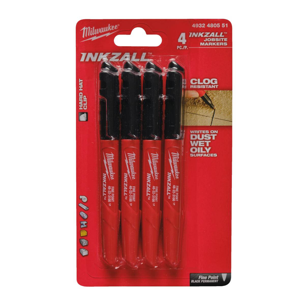 Milwaukee INKZALL Permanentmarker Set 4-teilig feine Spitze: schwarz Milwaukee INKZALL Permanentmarker Set 4-teilig feine Spitze: schwarz