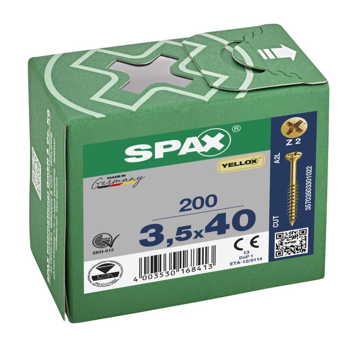SPAX-S Glasleistenschraube Senkkopf Fräsrippen Kreuzschlitz Z2 Teilgewinde Cut YELLOX, 200 Stück