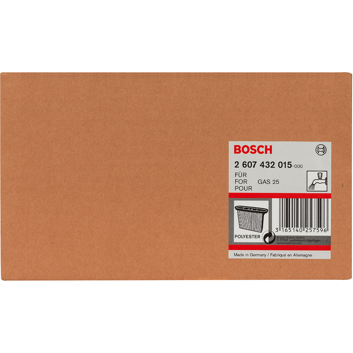 Bosch Faltenfilter, Polyester, viereckig 257 x 69 x 187mm, Nass GAS25