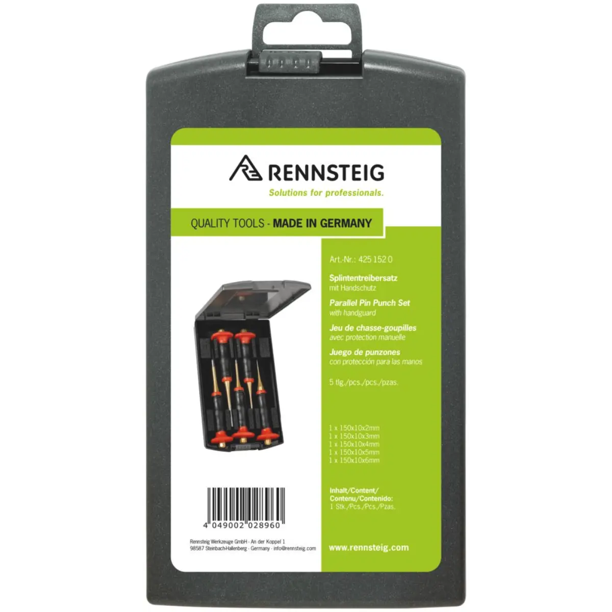Rennsteig Splintentreibersatz mit Handschutz in Kunststoffkassette