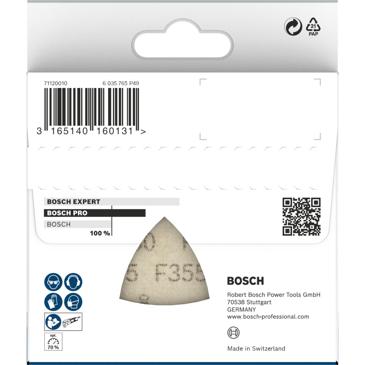 Bosch PRO Schleifblatt F355, 6 Löcher, Klett, 5er-Pack