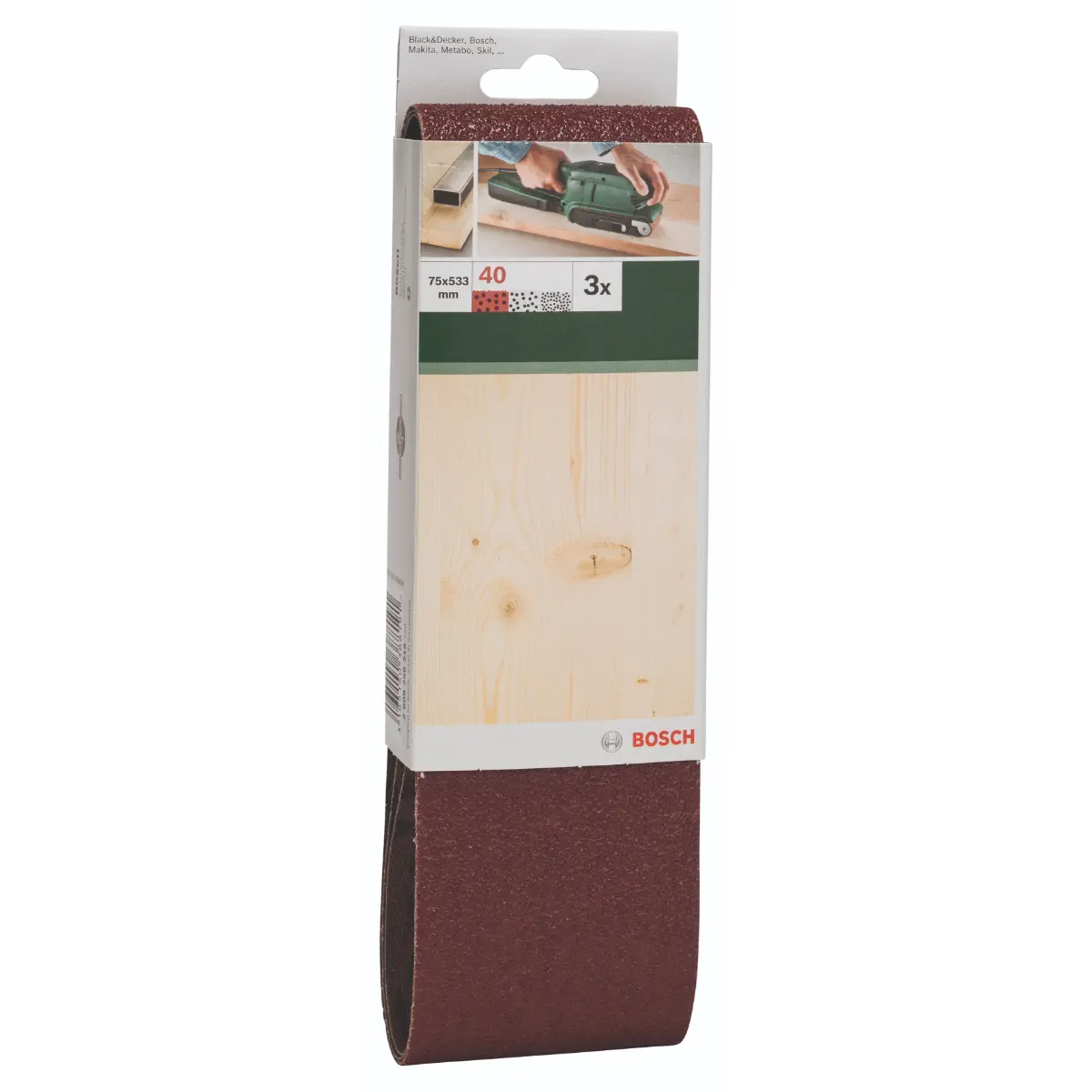 Bosch Schleifband-Set für Bandschleifer, rote Qualität K=40, 75 x 533 mm, 3-tlg.