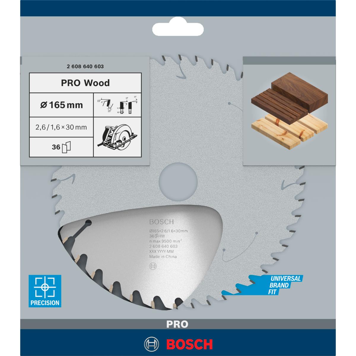 Bosch PRO Kreissägeblatt Optiline Wood für Handkreissägen ø 165 mm, 30 mm Bohrung