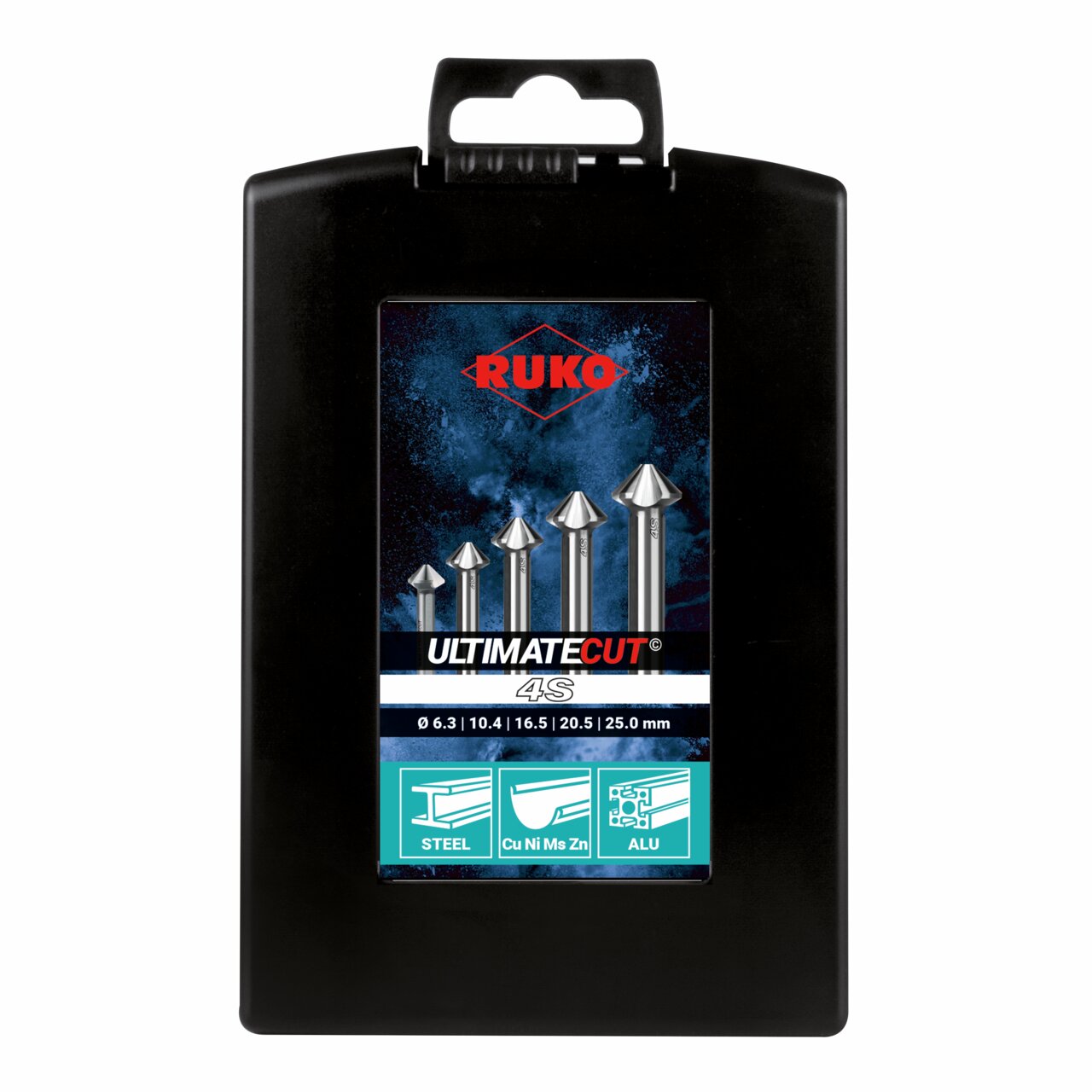 RUKO ULTIMATECUT Kegelsenker 4S BOOST, HSS, ähnlich DIN 355, 90°, 3-Flächenschaft - 5-tlg.