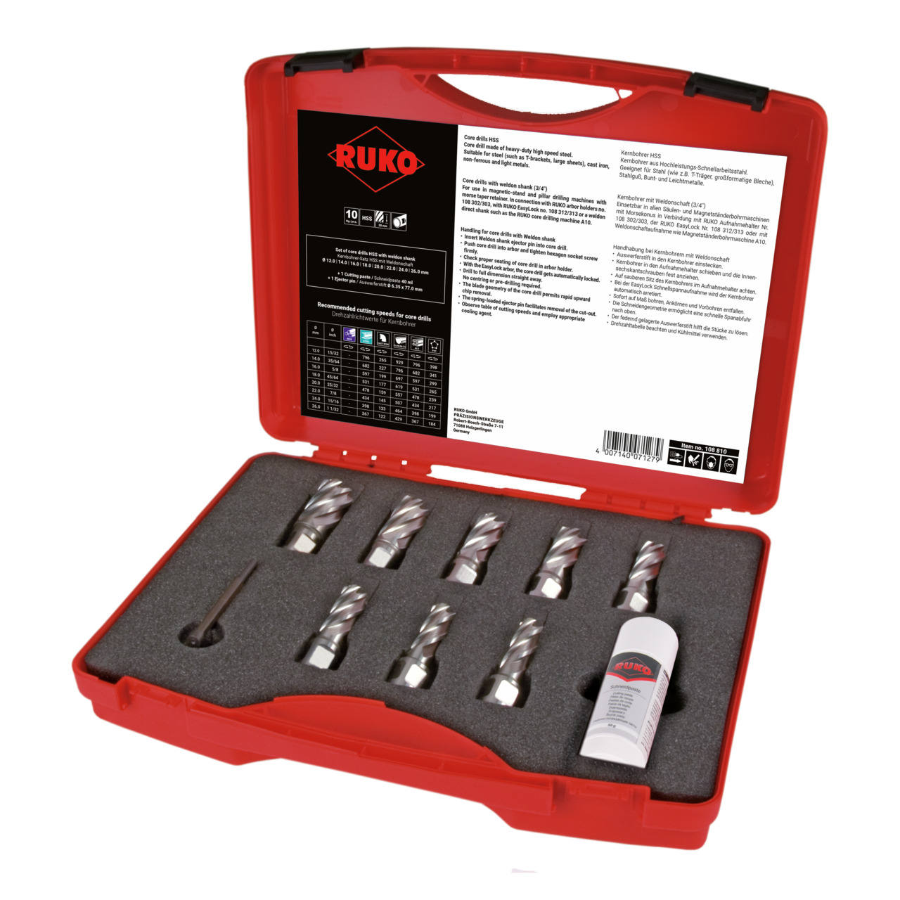 RUKO Kernbohrer-Satz HSS mit Weldonschaft (3/4") CBN geschliffen - 10-tlg.