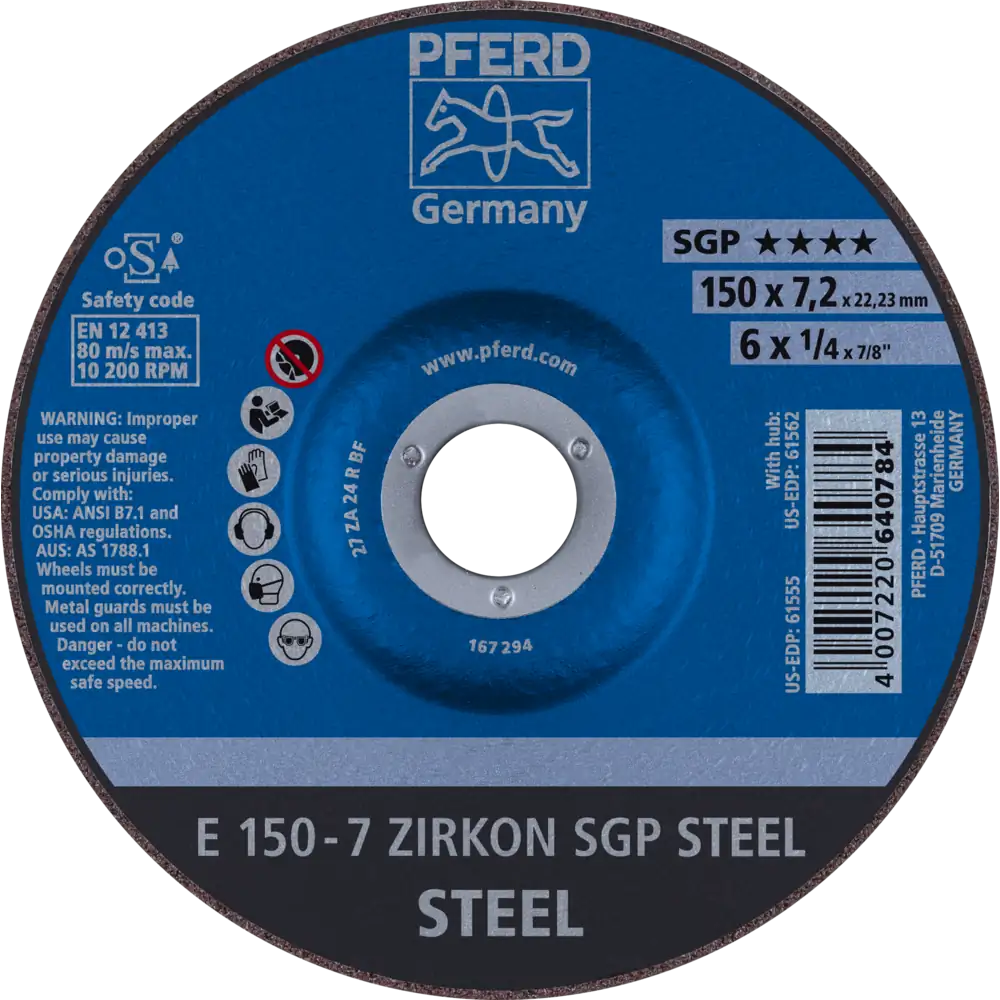 PFERD TOOLS Schruppscheibe E ZIRKON Speziallinie SGP STEEL für Stahl