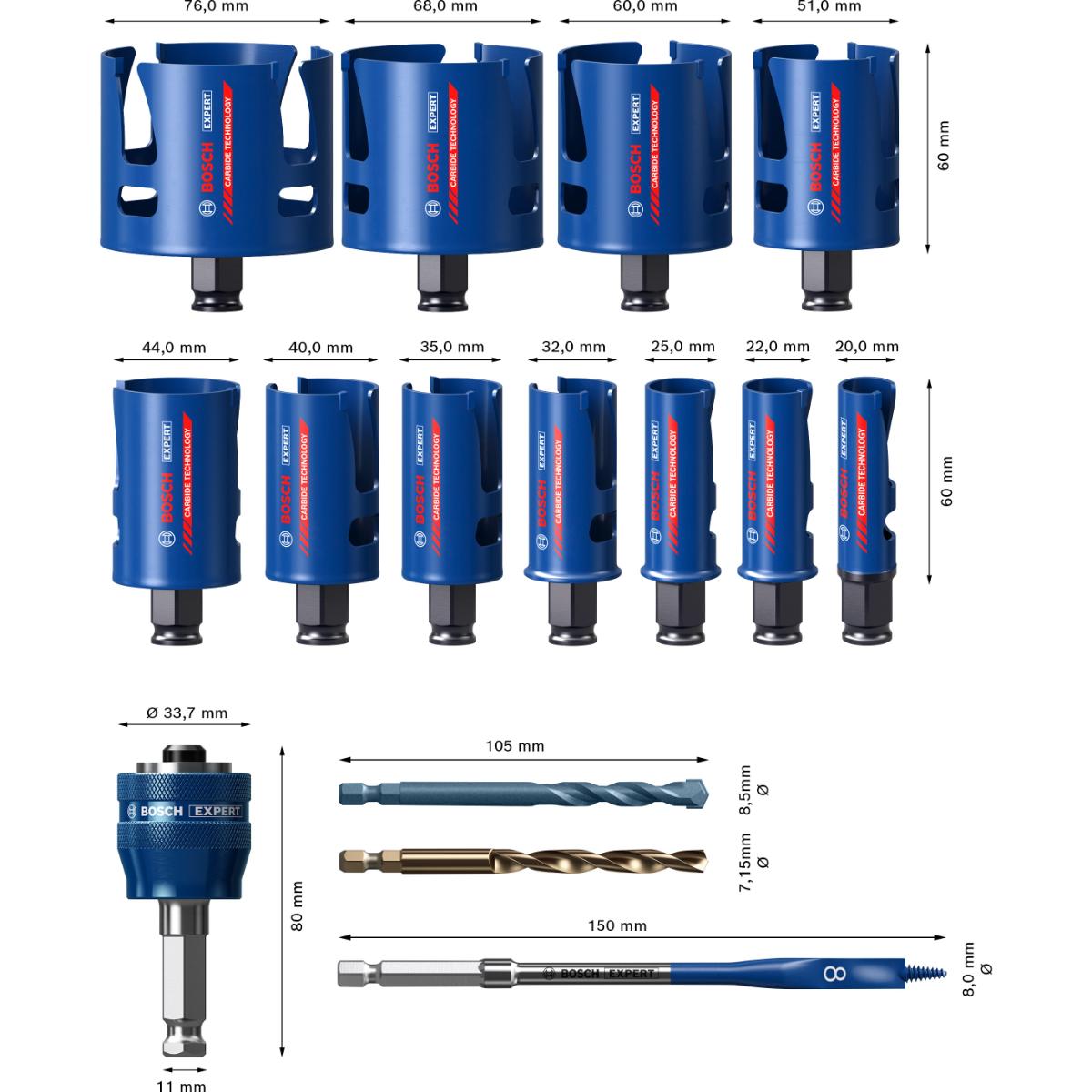 Bosch EXPERT Construction Material Power Change Plus-Lochsägen 15-teiliges Set