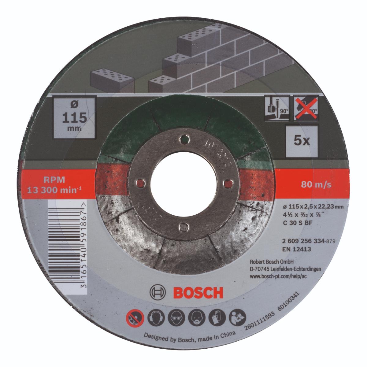 Bosch Trennscheiben-Set gekröpft für Stein D= 115 mm, 5-tlg.