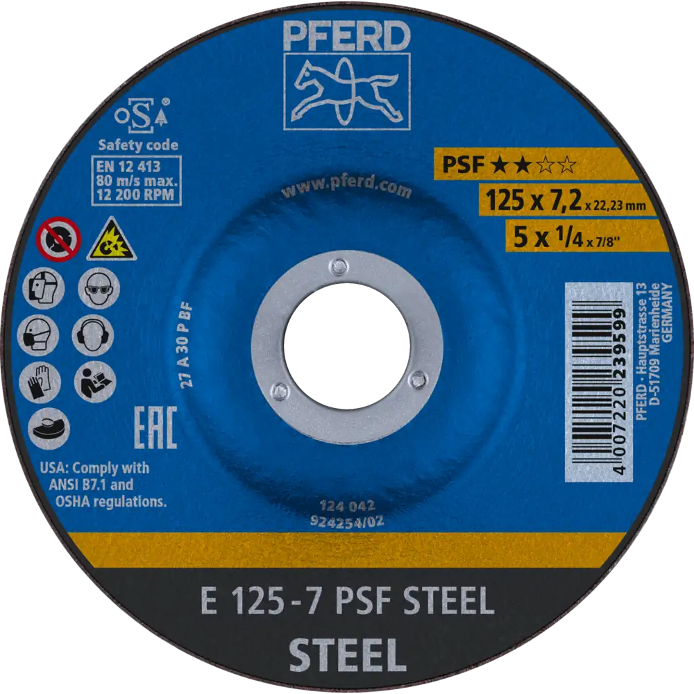 PFERD TOOLS Schruppscheibe E 125x7,2x22,23 mm Universallinie PSF STEEL für Stahl