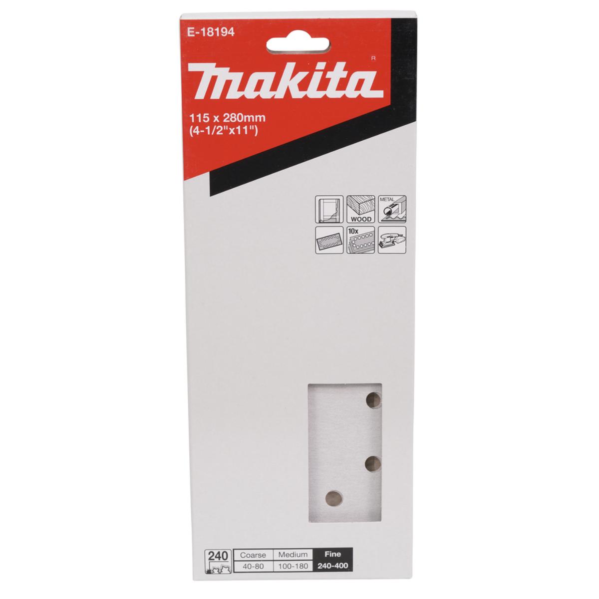 Makita Schleifpapier P240 115x280mm gelocht, Körnung ,14 Loch, 10 Stück