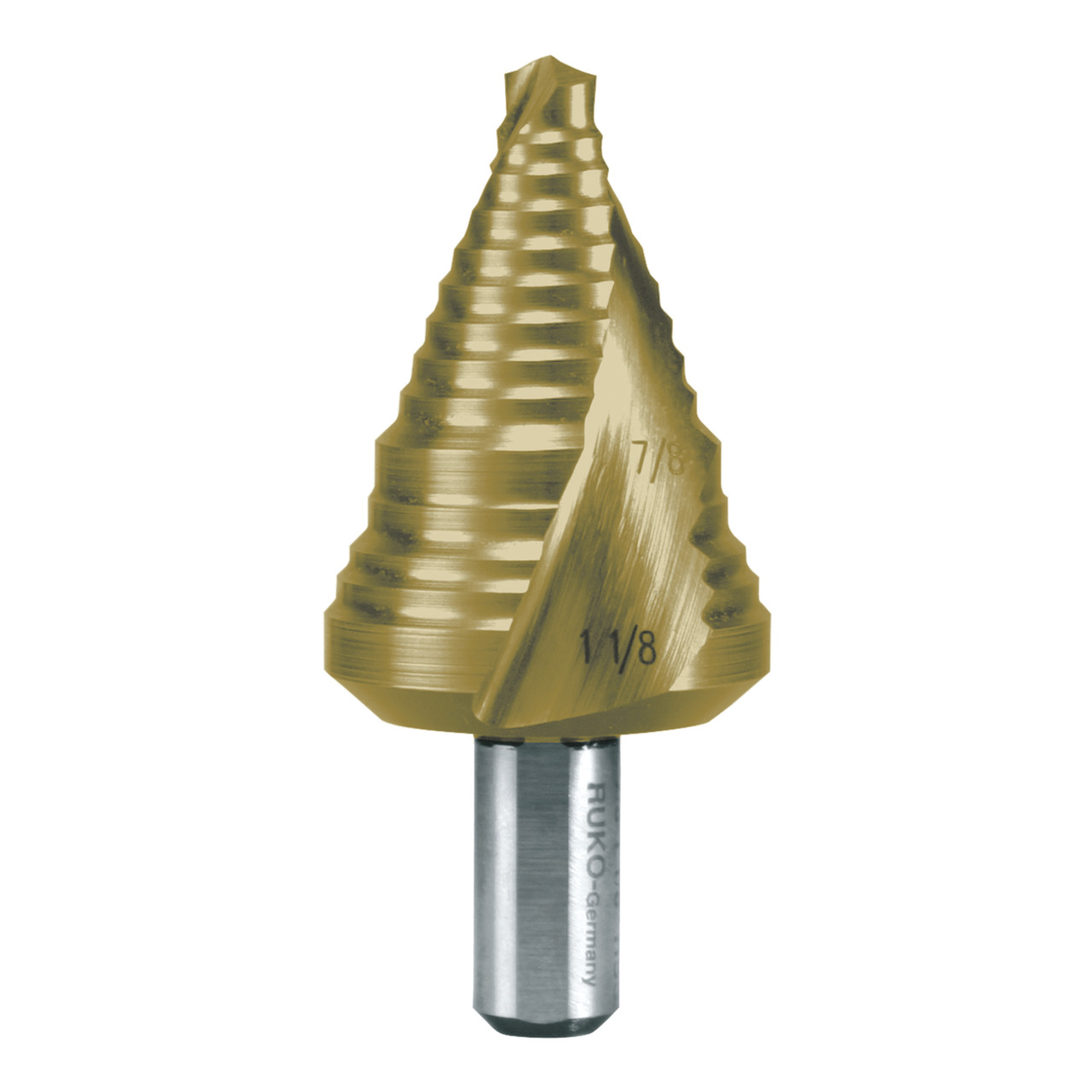 RUKO Stufenbohrer HSS TiN in Zollabmessungen spiralgenutet mit Kreuzanschliff
