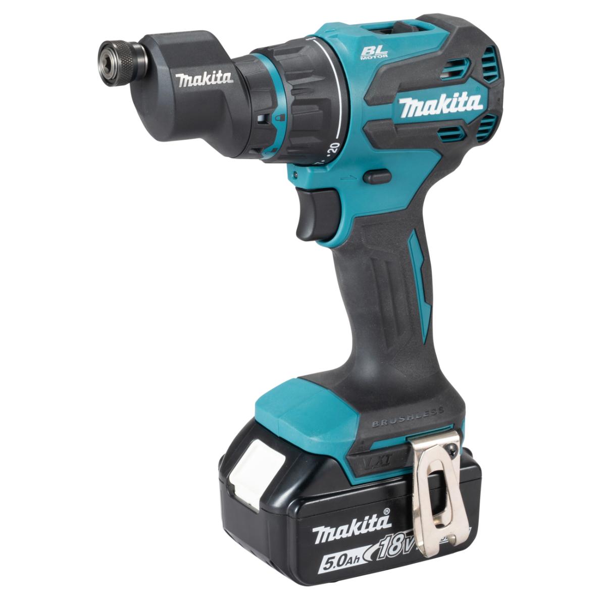 Makita Akku-Bohrschrauber mit Wechselkopfsystem inklusive 4-Kopfaufnahmen LXT 18V - DDF491ZJ01