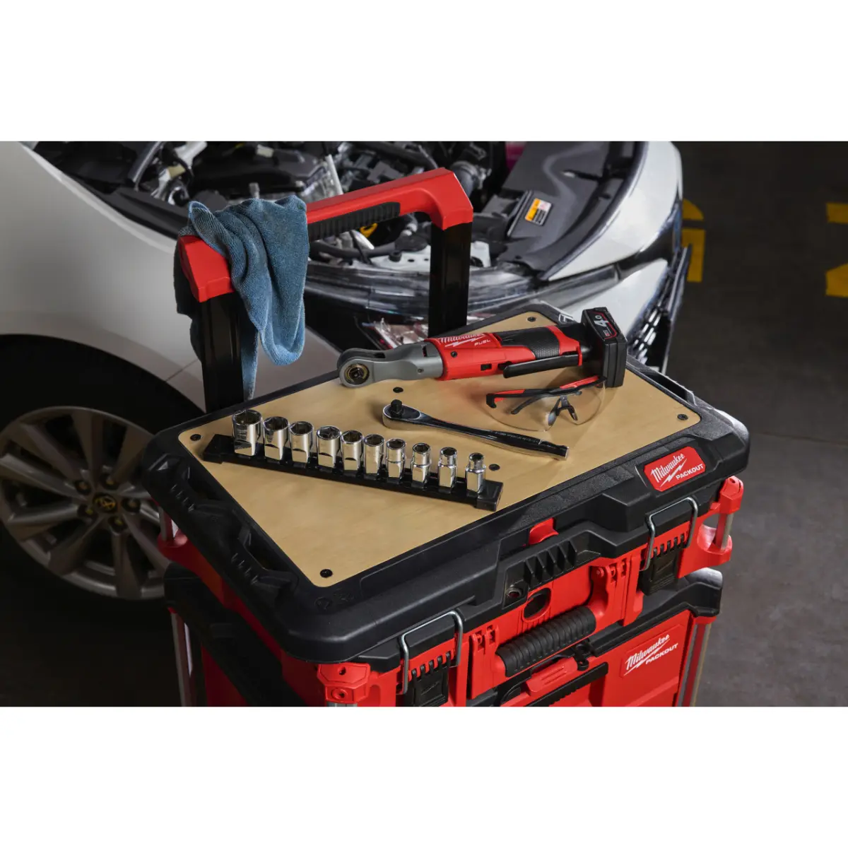 Milwaukee Steckschlüsseleinsatz 1/2" lang Set 6-kant imperial, 10-teilig auf Schiene