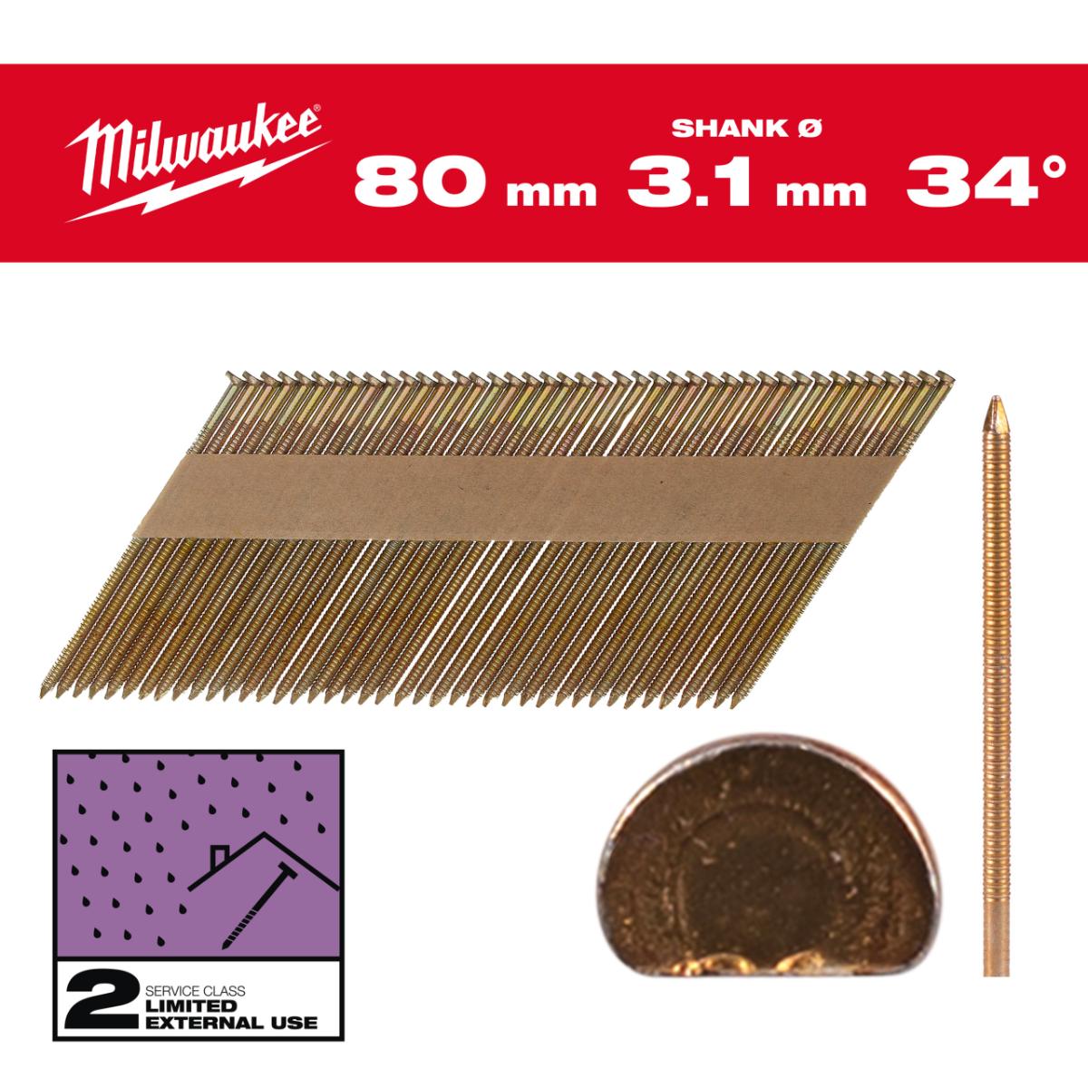 Milwaukee D-Kopf-Nägel 34° Ringschaft SC2 2.200 Stück, verzinkt