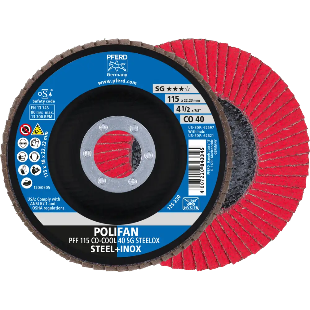 PFERD TOOLS POLIFAN Fächerscheibe PFF flach CO-COOL SG STEELOX Stahl/Edelstahl