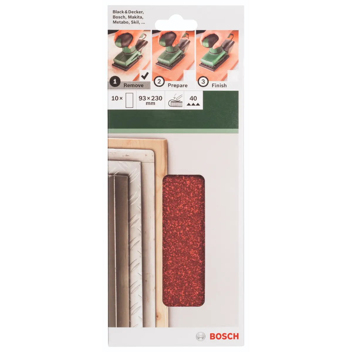Bosch Schleifblatt-Set für Schwingschleifer K=40, 93 x 230 mm, 10-tlg.