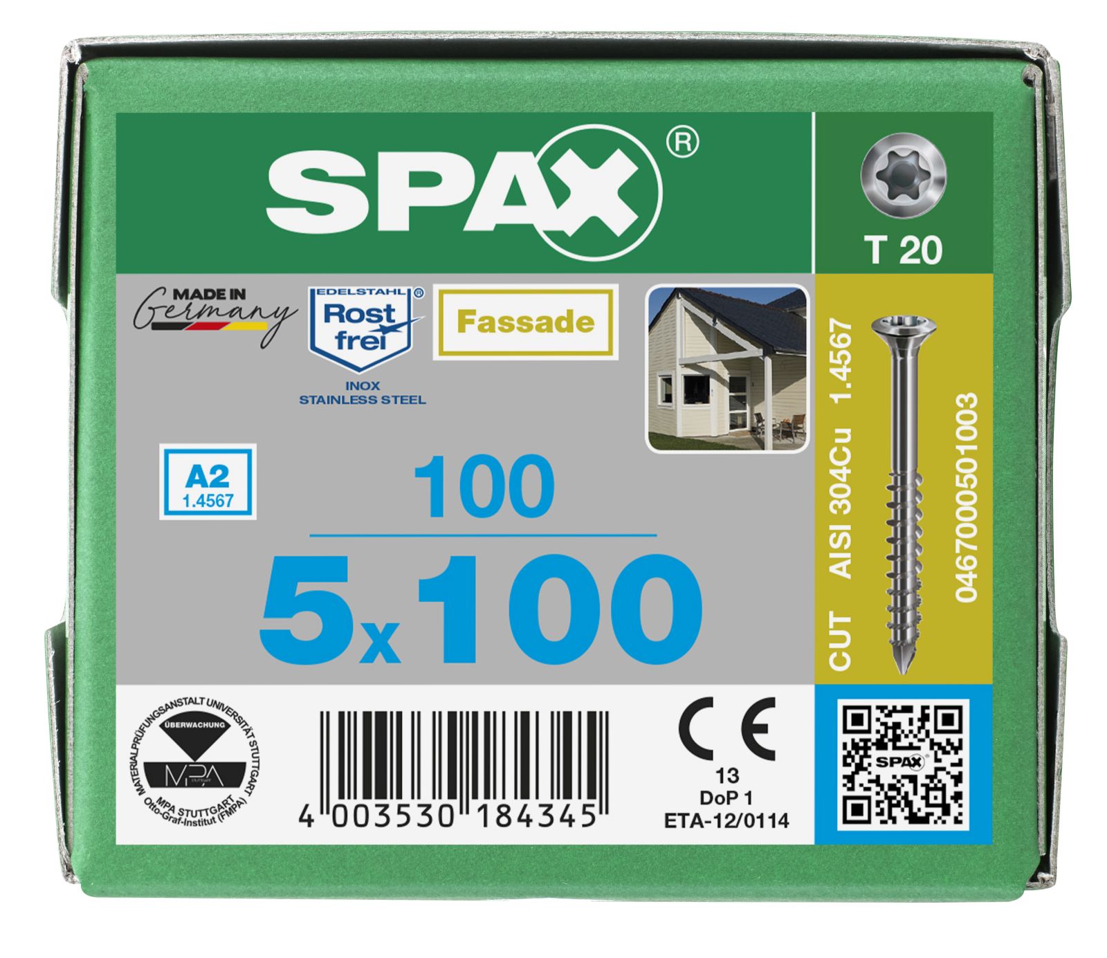 SPAX-S A2 Linsensenkkopf kleiner Kopf T-Star Plus T20 Teilgewinde Cut, 100 Stück
