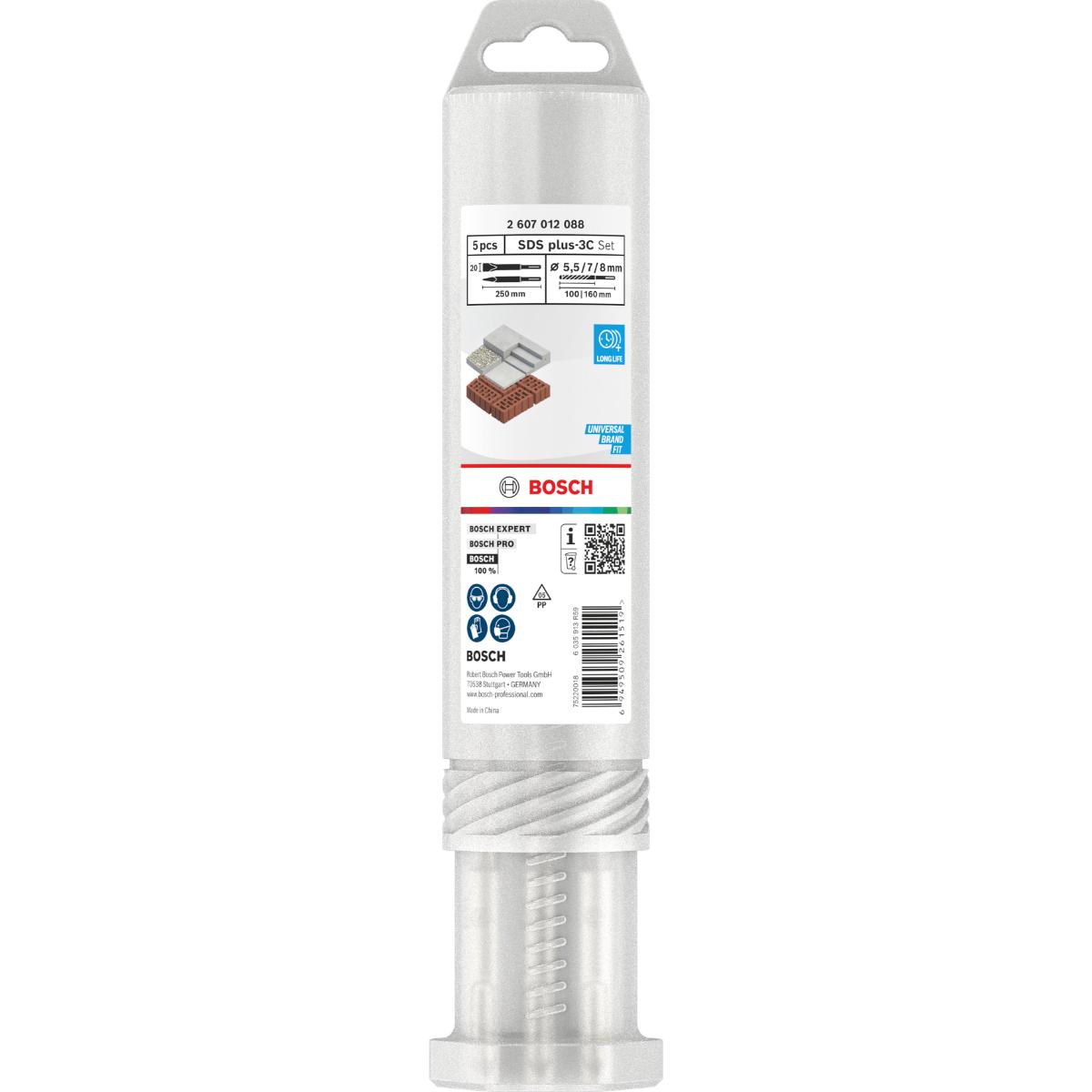 Bosch SDS plus-3C Meißel- und Bohrer, D 5,5/7/8 mm, 5-teilges Set für Bohrhämmer