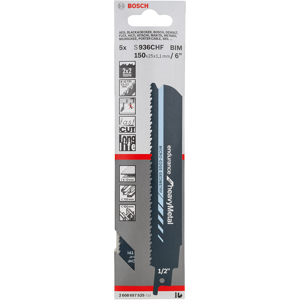 Bosch Säbelsägeblatt S 936 CHF, Endurance for Heavy Metal, 5er-Pack