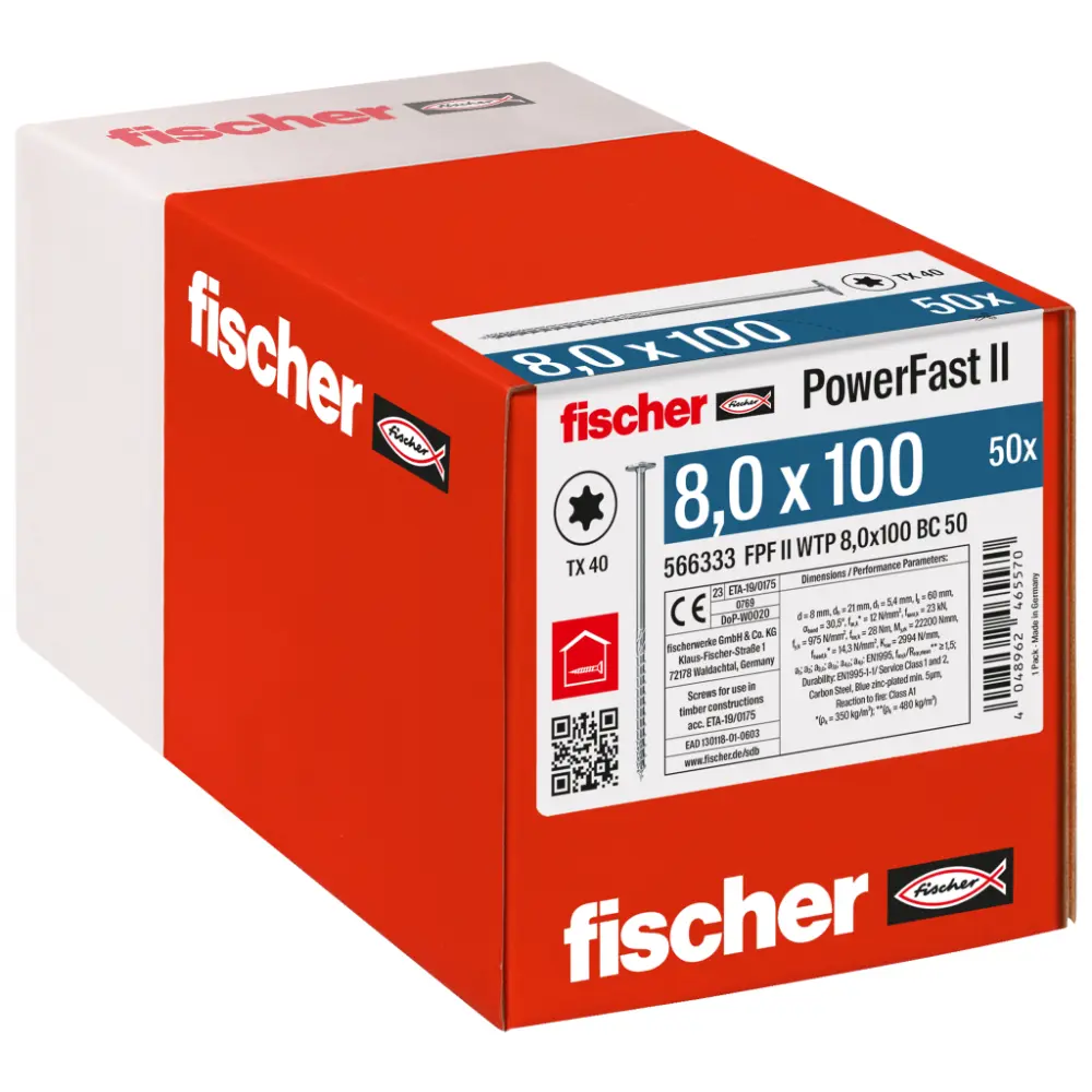 Fischer Holzbauschraube 8,0x100 FPF II WTP BC, Tellerkopf, Innenstern TX, Teilgewinde, blauverzinkt
