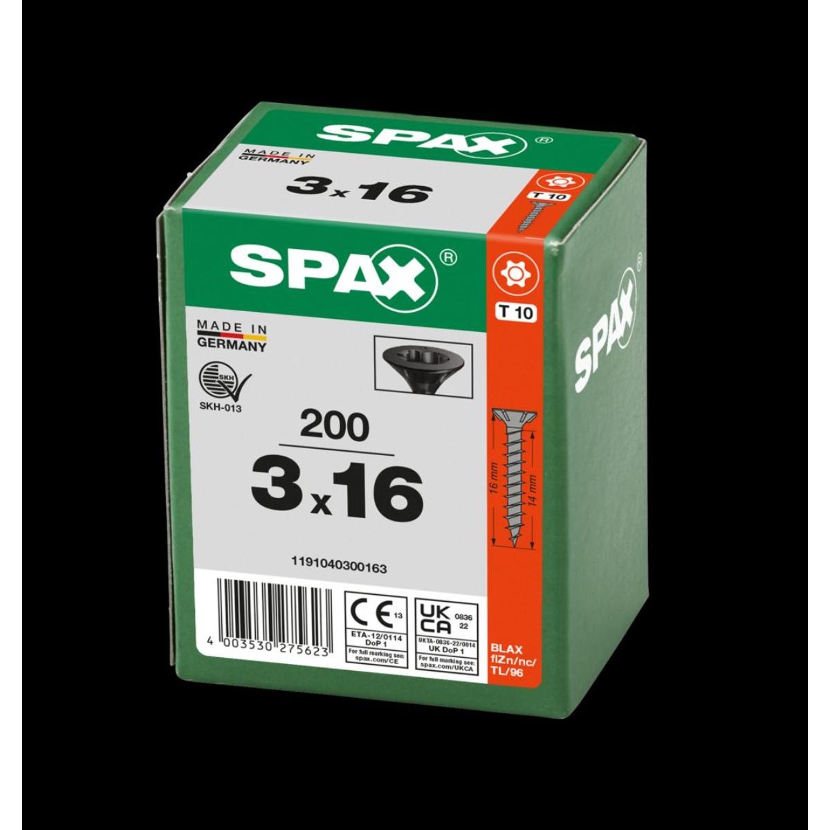 SPAX-S Senkkopf T-Star Plus T10 Vollgewinde schwarz verzinkt, 200 Stück