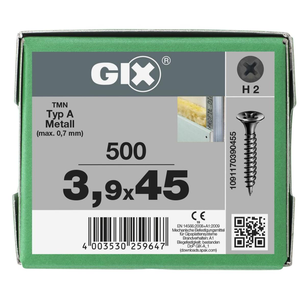 SPAX GIX-A Trompetenkopf H2 Feingewinde phosphatiert, 500 Stück