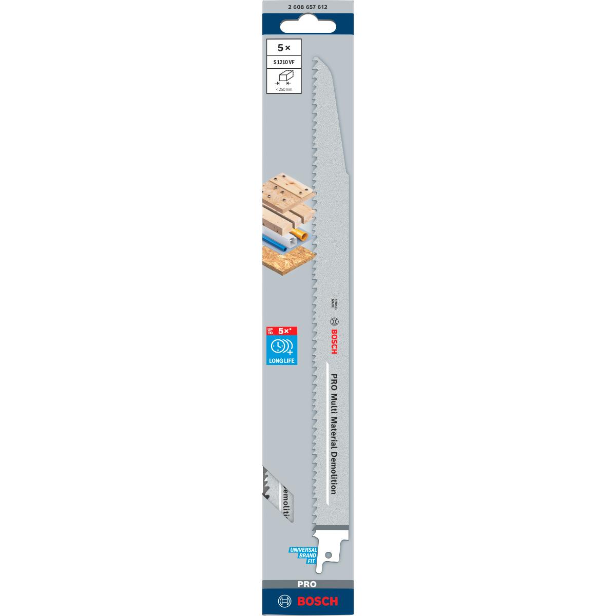 Bosch PRO Säbelsägeblatt S 1210 VF, Heavy for Wood and Metal, 5er-Pack
