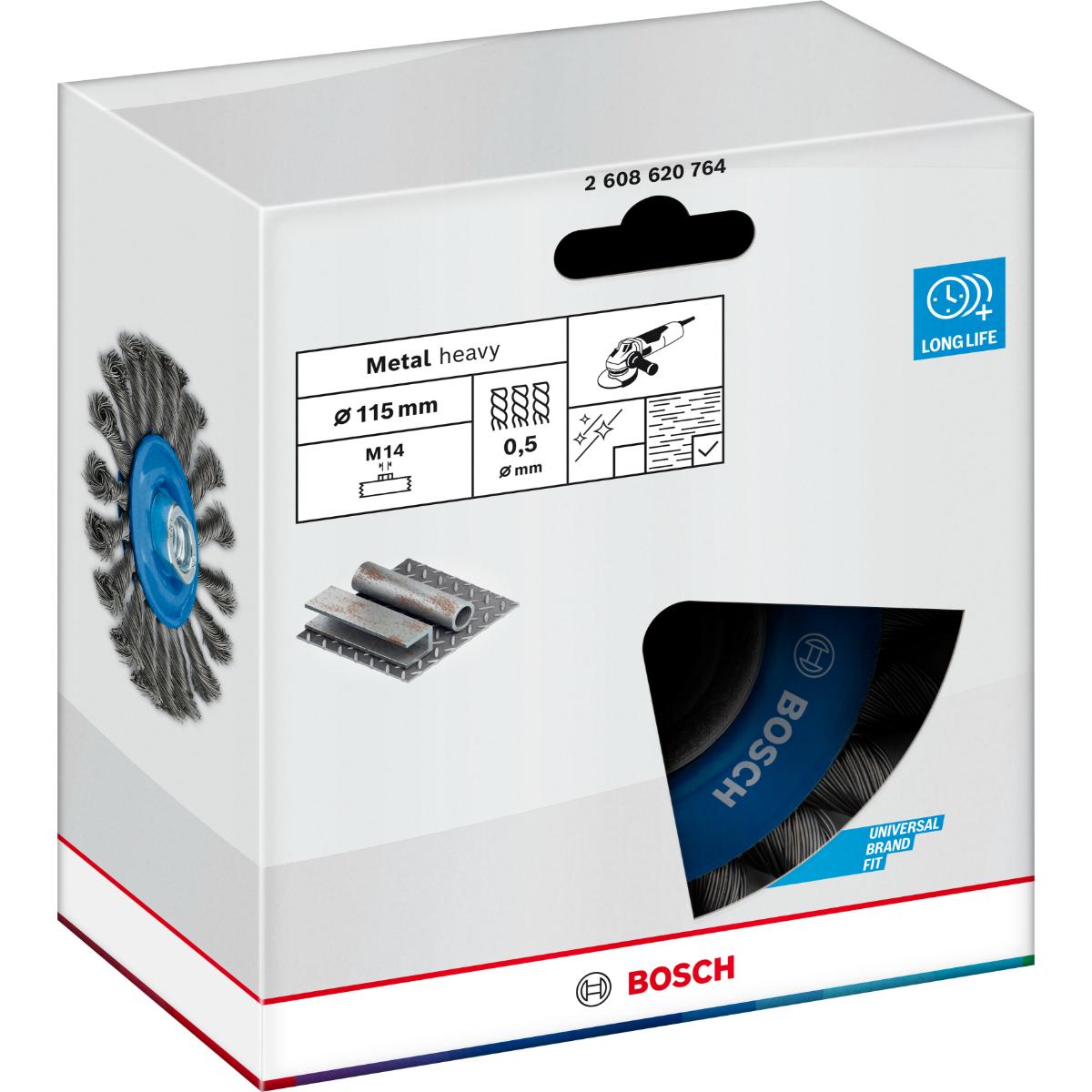 Bosch Metal heavy Scheibenbürste, 115 x 0,5 mm, M14, gezopft