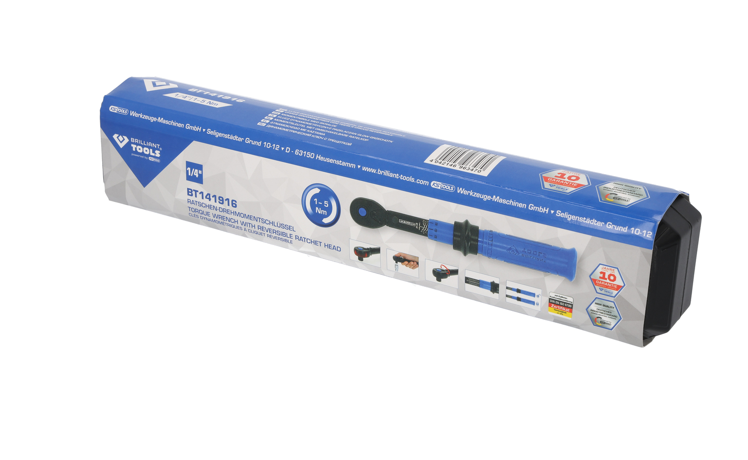 Brilliant Tools 1/4" Ratschen-Drehmomentschlüssel umschaltbar, 1-5 Nm