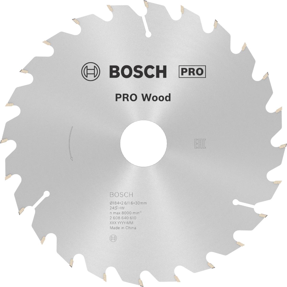 Bosch PRO Kreissägeblatt Optiline Wood für Handkreissägen ø 184 mm, 30 mm Bohrung