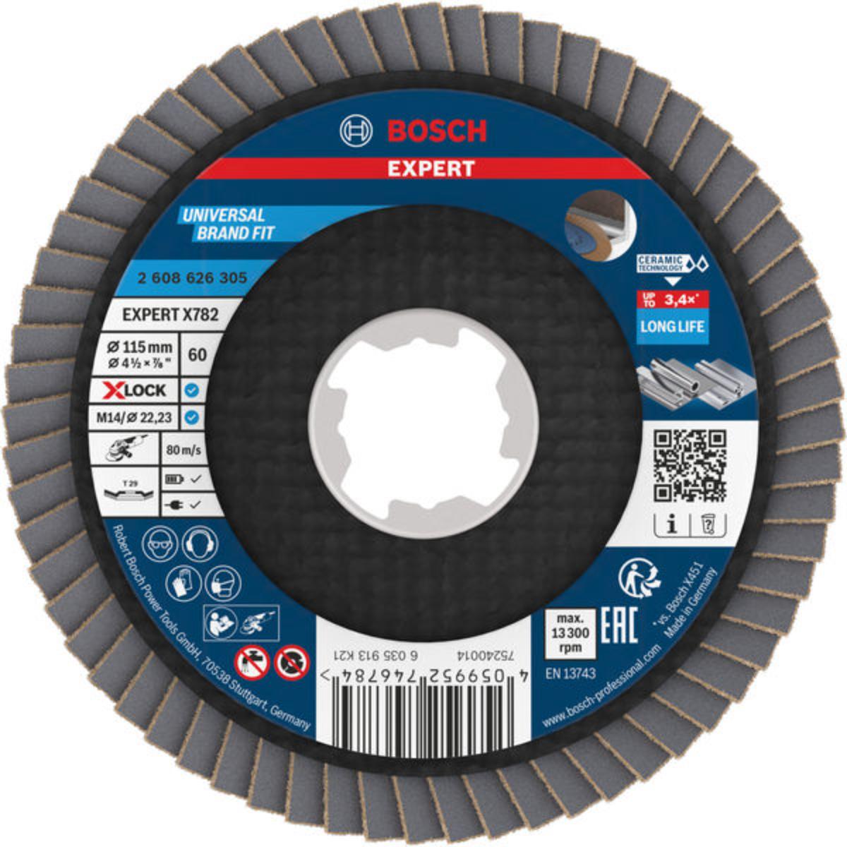 Bosch EXPERT X782 Fächerschleifscheibe, abgewinkelt, 115 mm, K60, X-Lock, Flex