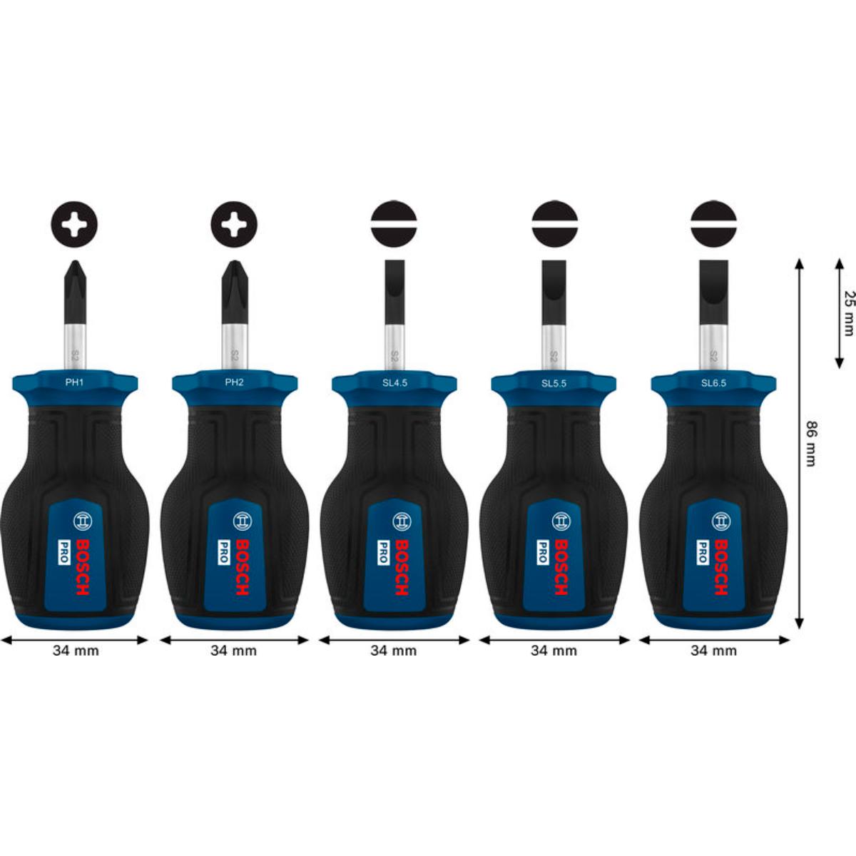 Bosch PRO Stubby-Schraubendreher PH/SL, 5-teilges Set
