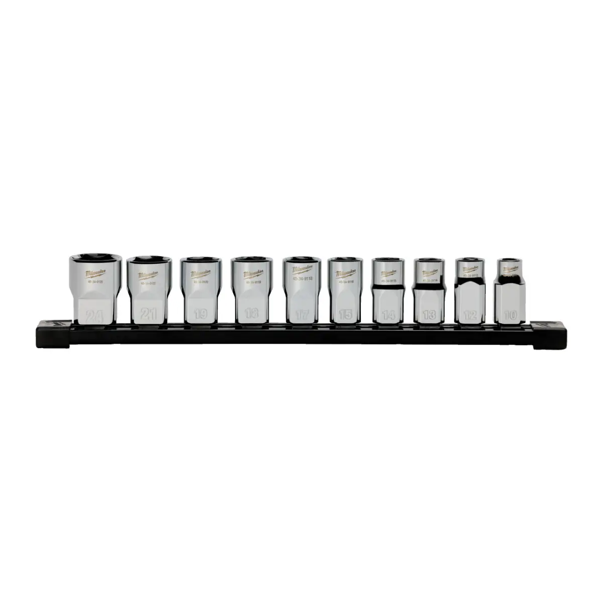Milwaukee Steckschlüsseleinsatz 1/2" Set 6-kant metrisch, 10-teilig auf Schiene