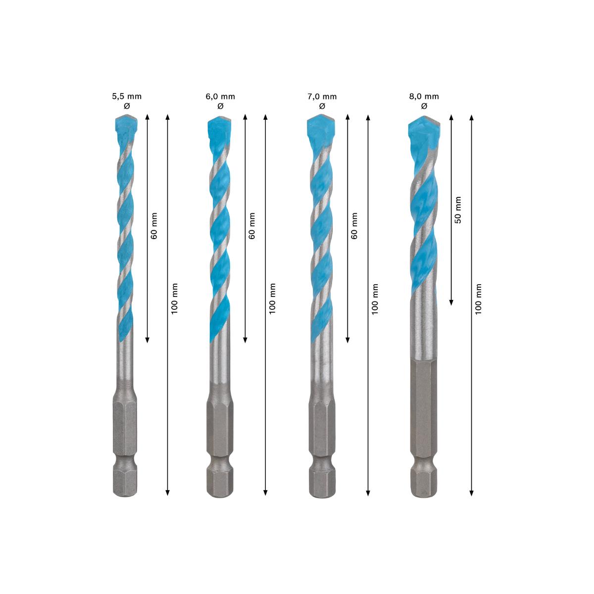 Bosch EXPERT HEX-9 Multi Construction Bohrer D= 4 / 5 / 6 / 6 / 8 mm, 5-teiliges Set