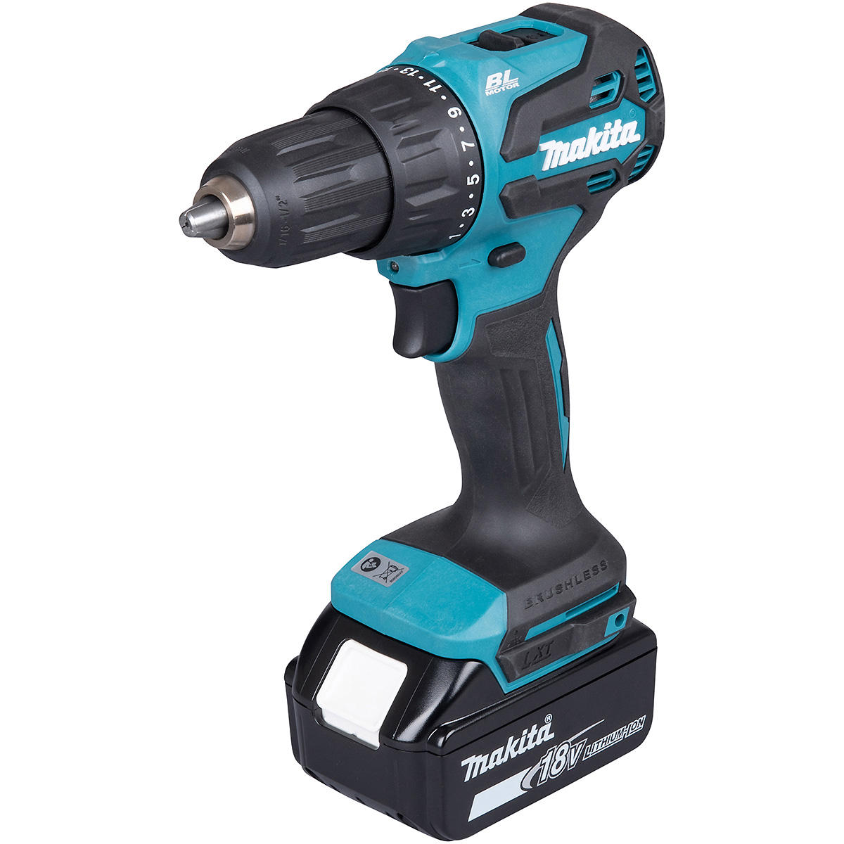 Makita Akku-Schlagbohrschrauber 18V / 3,0 Ah, 2 Akkus + Ladegerät im Koffer + 74-teilges Zubehör-Set