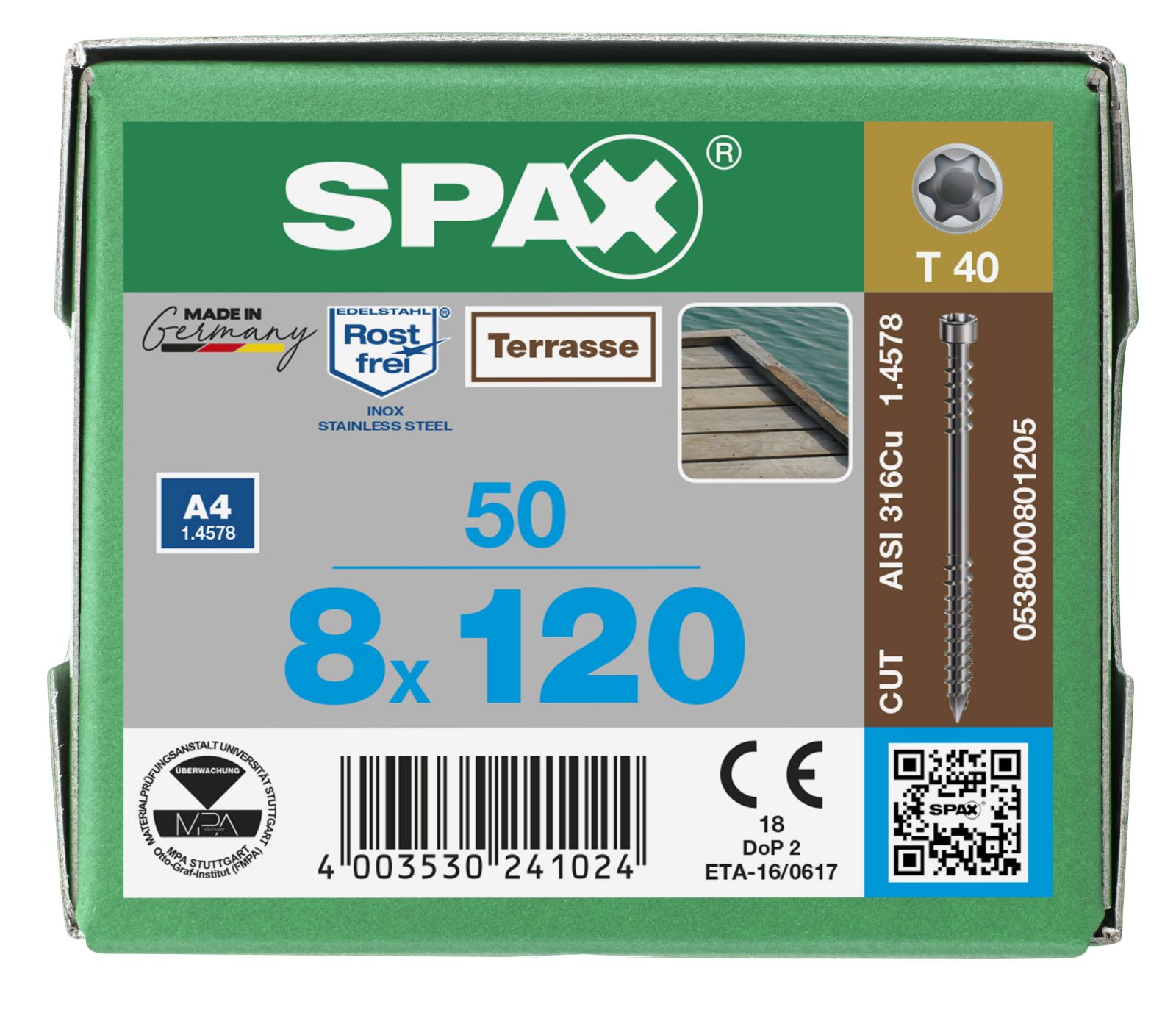 SPAX Terrasse A4 Zylinderkopf T-Star Plus T40 Fixiergewinde Cut, 50 Stück