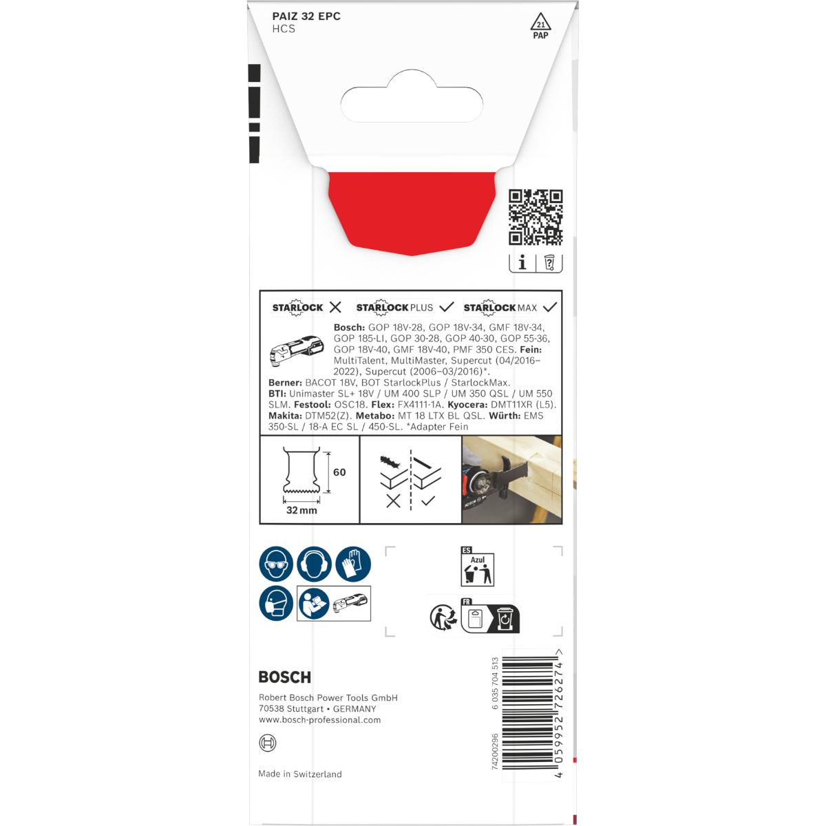 Bosch PAIZ 32 EPC Holz Tauchsägeblatt, Starlock, 32 x 60 mm, 1-Stück