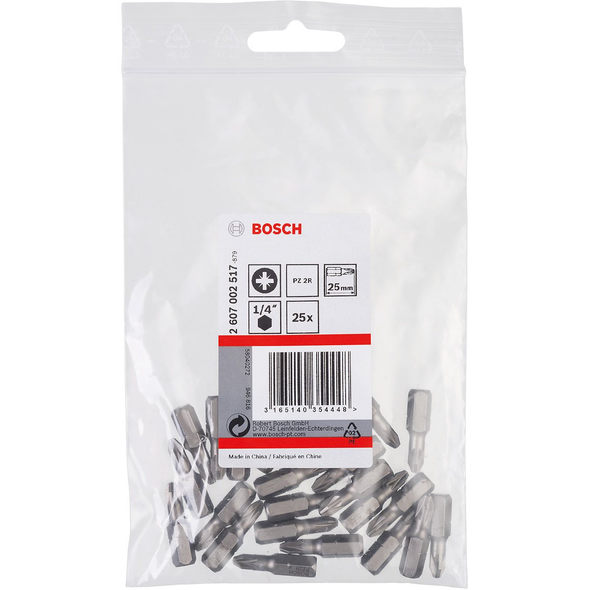 Bosch Schrauberbit Extra-Hart Reduziert PZ2R, 25 mm, 25er-Pack