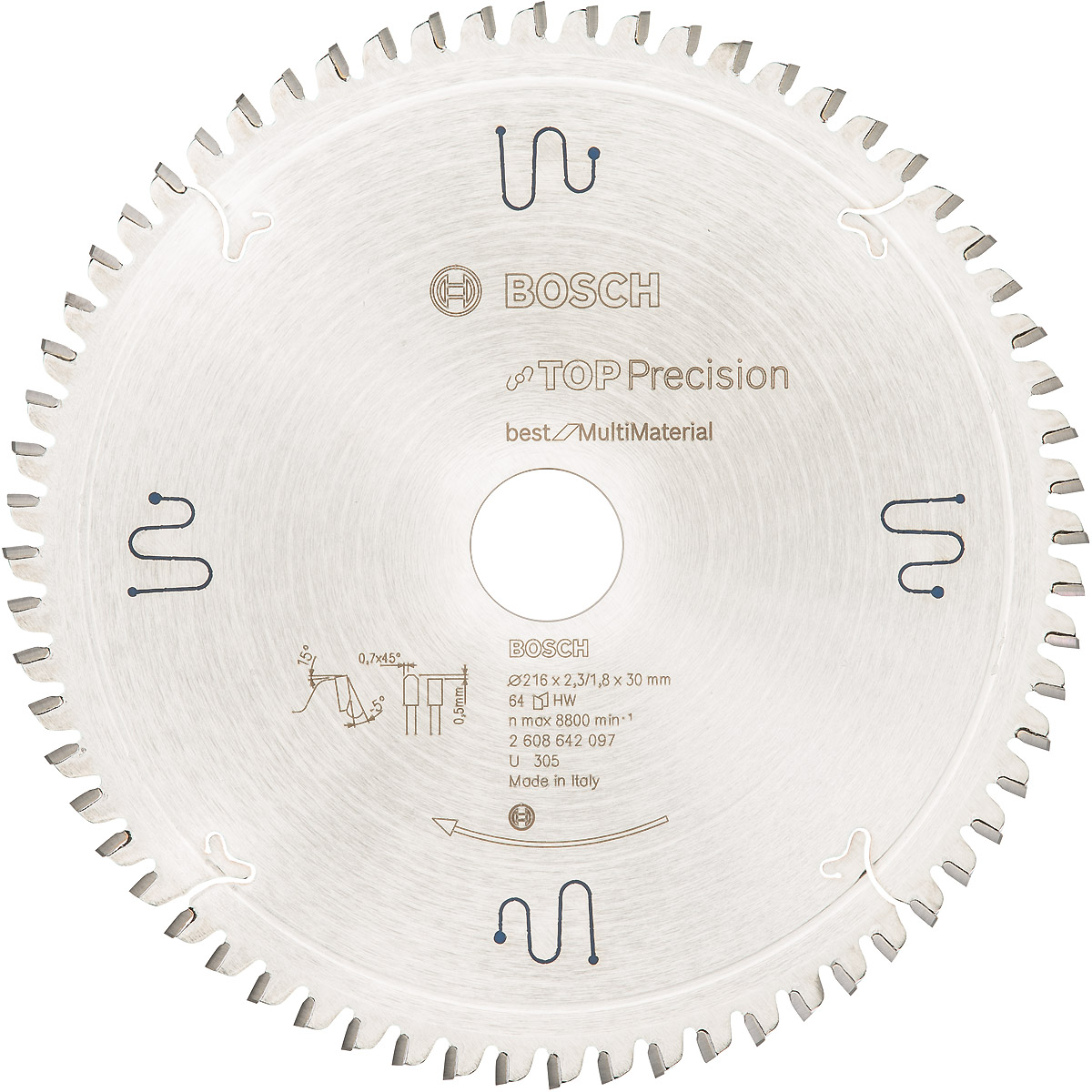 Bosch Kreissägeblatt Top Precision Best for Multi Material, 216 x 30 x 2,3mm, 64 Zähne