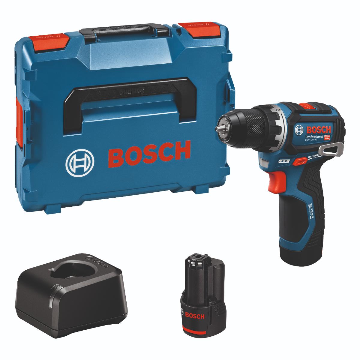 Bosch Akku-Bohrschrauber GSR 12V-32, 2 x Akku GBA 12V 2.0Ah in L-BOXX