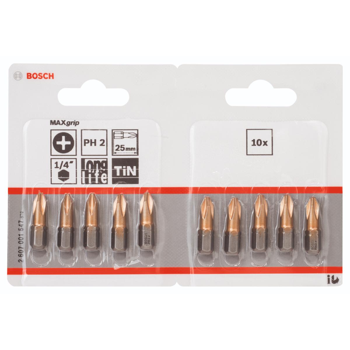 Bosch Schrauberbit Max Grip PH 2, 25 mm, 10er Pack