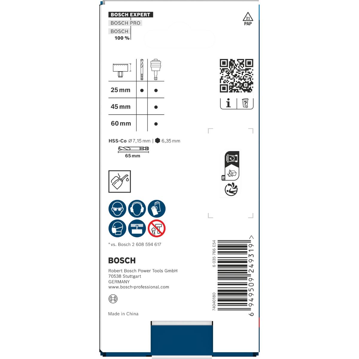 Bosch EXPERT Power Change Plus Aufnahme mit Vorbohrer, HEX Schaft 8,7mm, HSS-Co, 7,15x25x65mm, 2-teiliges Set