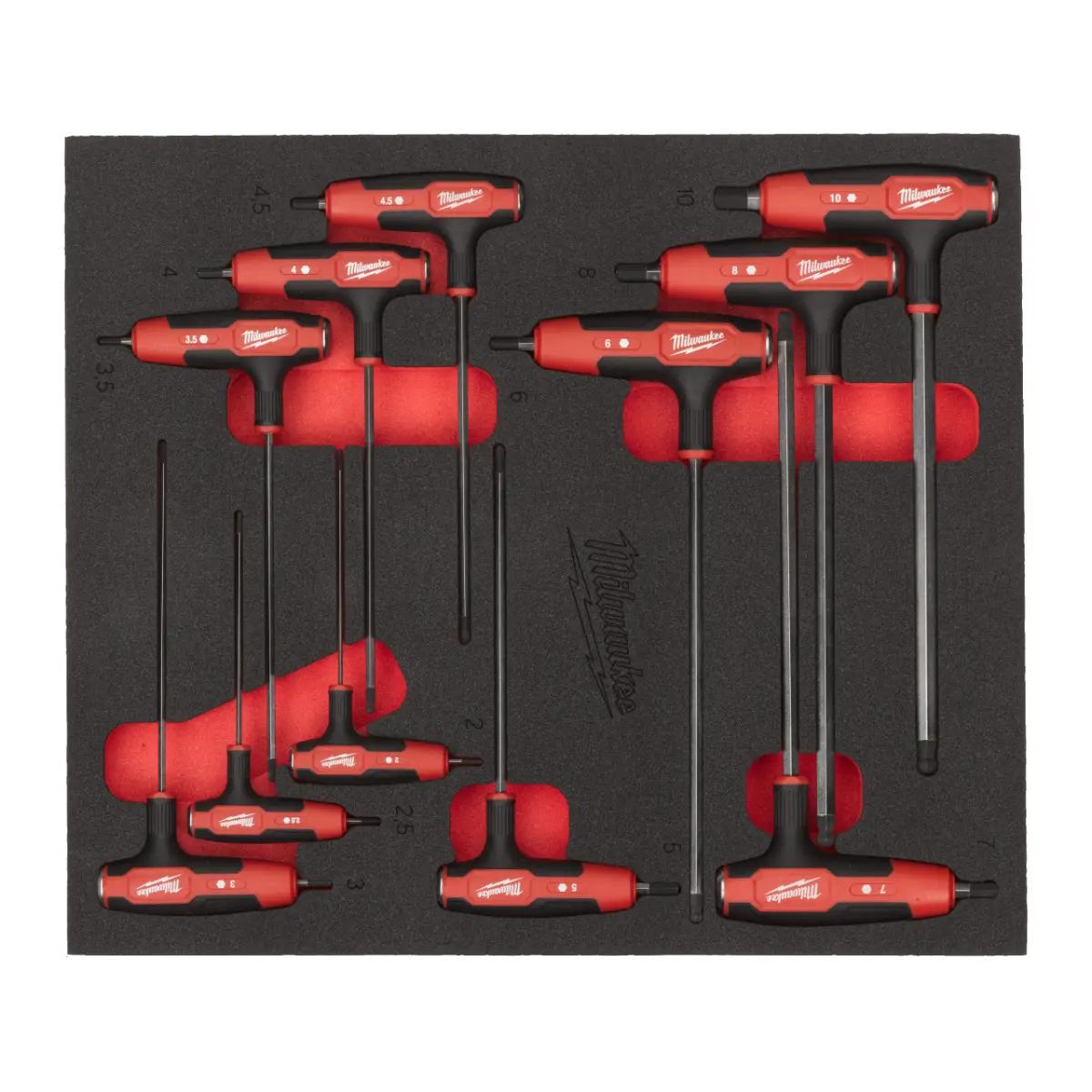 Milwaukee Innensechskant T-Griff mit Softgrip Einlage 11-teilige Einlage für Werkstattwagen