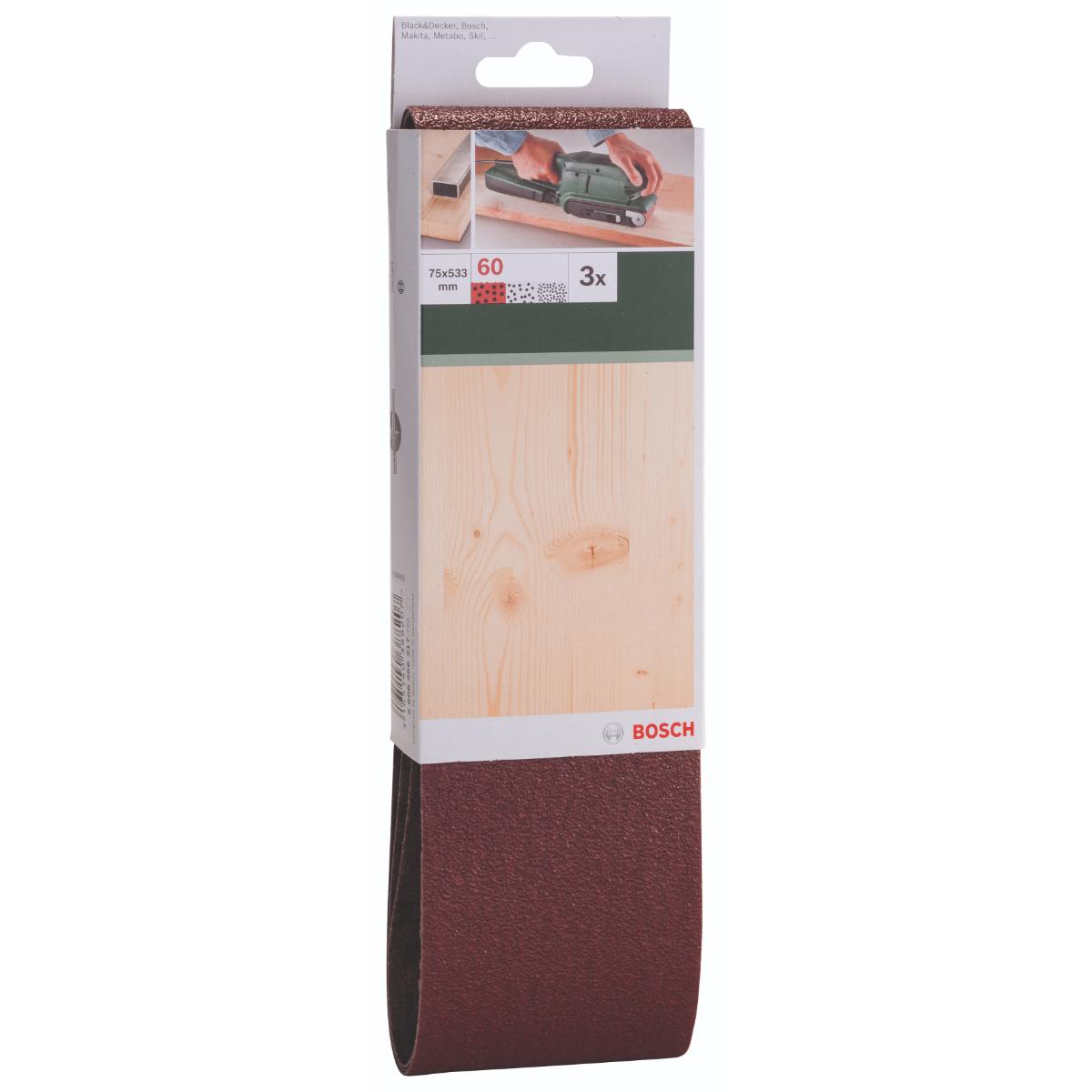 Bosch Schleifband-Set für Bandschleifer, rote Qualität K=60, 75 x 533 mm, 3-tlg.
