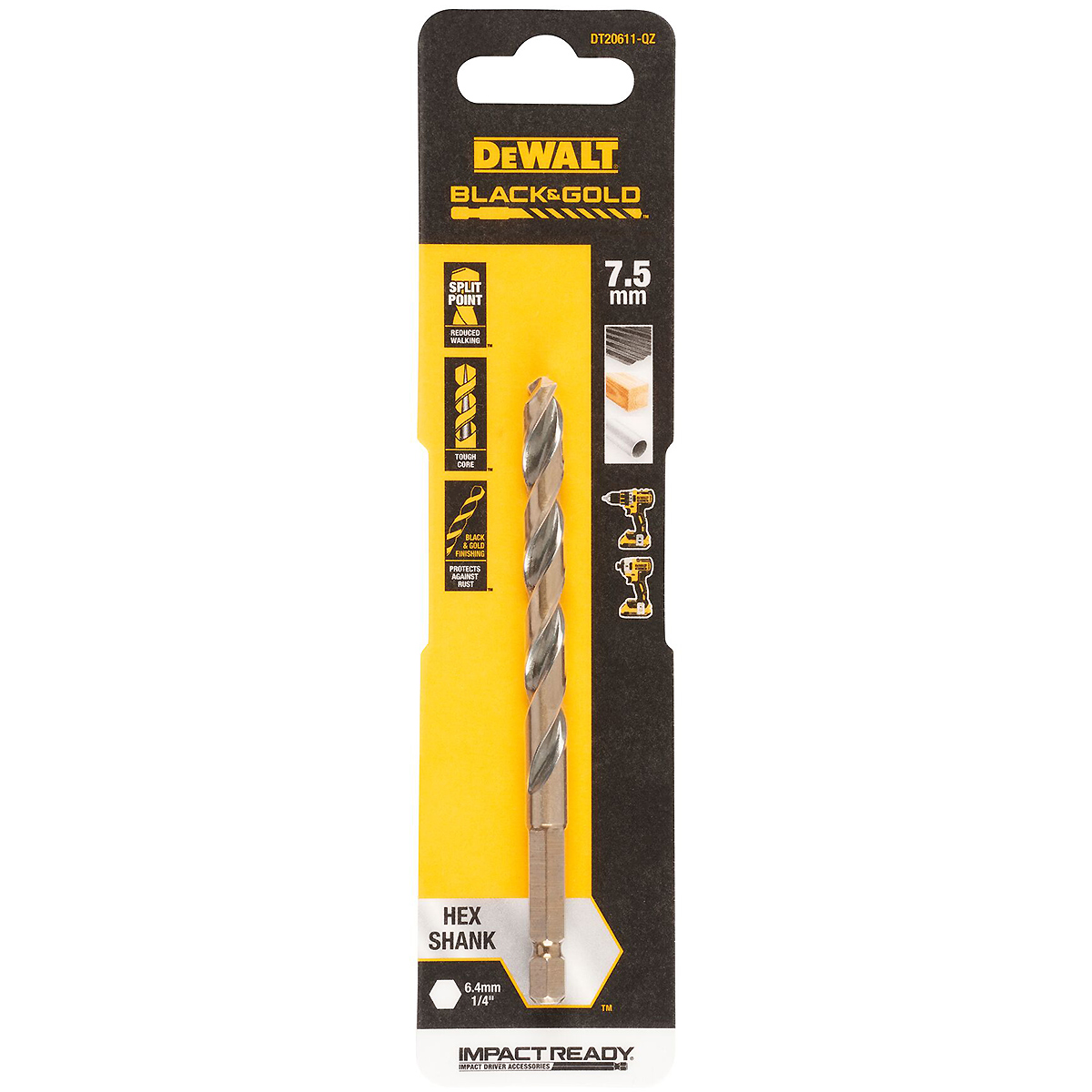 DEWALT Black&Gold Metallbohrer HSS-G Sechskant