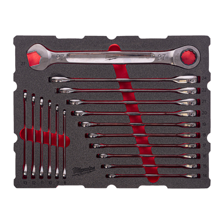 Milwaukee MAX BITE Ringmaulschlüssel Set 62-teiliges Set im PACKOUT Koffer mit Schubladen