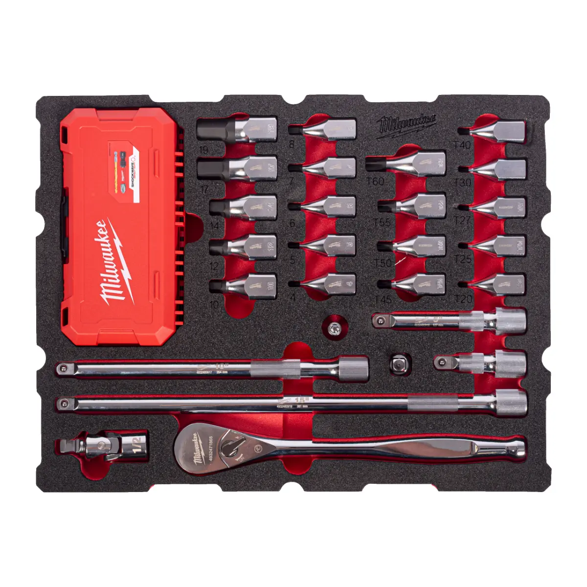 Milwaukee 1/2" Ratschen- u. Bit-Steckschlüsseleinsätze Einlage 67-teilige Einlage für PACKOUT Koffer mit Schubladen