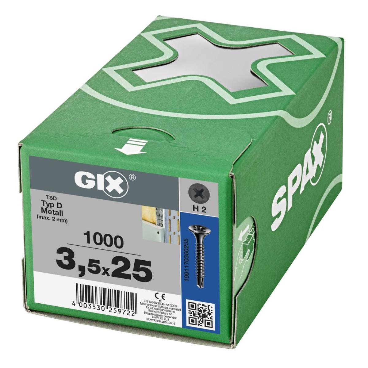 SPAX GIX-D Trompetenkopf H2 Bohrspitze phosphatiert, 1000 Stück